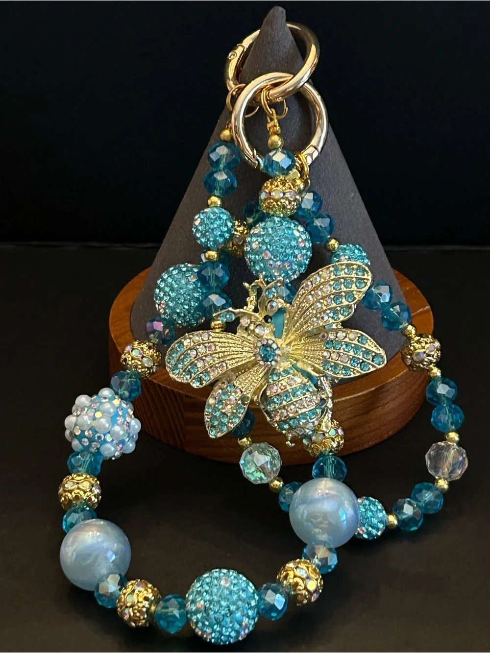 PREMIUM Bee Pendant Purse 👛 Bag Chain Necklace w/Turquoise Crystal Beads
